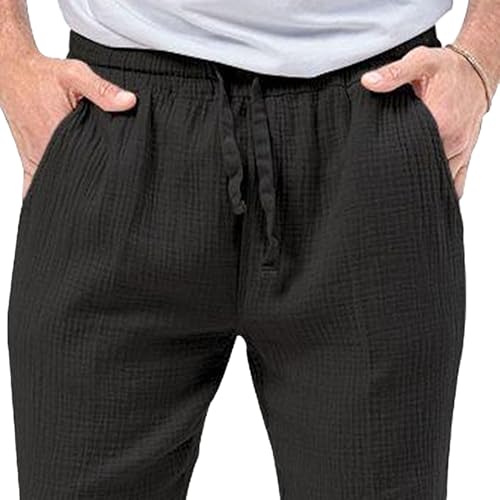 Men's Comfort Lightweight Linen Trousers Casual Loose Linen Beach Pants Yoga Lounge Cotton Stretch Slack2