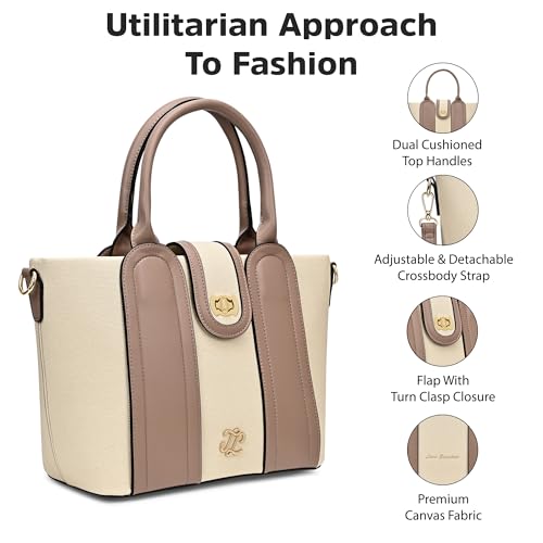 Image of Lavie Signature Canva Lock Satchel Bag | Satchel Handbag for Work | Ladies Purse | Stylish Shoulder Bag | Gift for Women