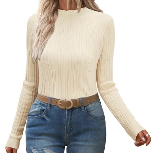 Image of OUGES Womens 2024 Spring Summer Tops Basic Slim Fit Sweaters Turtleneck T Shirts Business Casual Outfits
