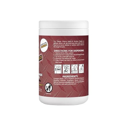 Image of Magic Cherry Scented Heavy Duty Cleaning Wipes - Single Sided Hand & Surface Shop Towels | Professional-grade Cleaning | Waterless | Cleans Grease, Oil, Dirt, & more (6 Pack | 540 Sheets Total)