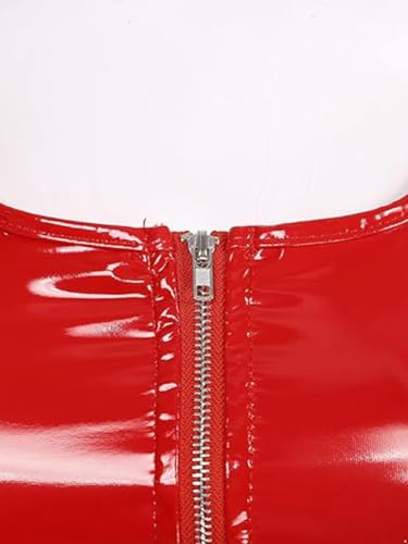 Women's Zipper PVC Leather Slim Sleeveless Vest Wet Look U Neck Punk Gothic Tank Top4