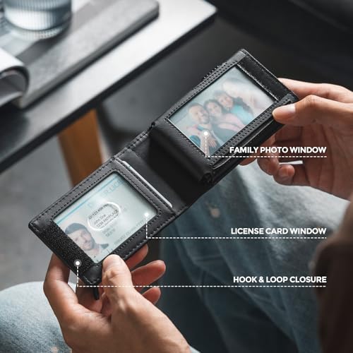 VULKIT Wallet for Men- RFID Blocking Leather Wallet with Money Clip, Pop Up Card Wallet, with ID Window & Family Photo Window2