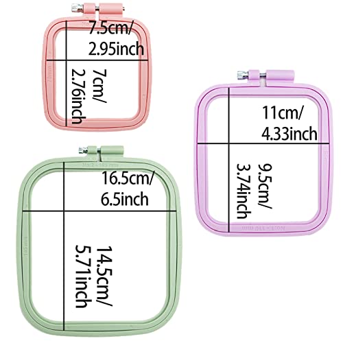 Image of 3 Pieces 3 Sizes Square Embroidery Hoops, Cross Stitch Hoop and ABS Plastic Embroidery Hoops for Embroidery,Cross Stitch and DIY Craft Sewing,Including 16pcs Gold Eye Sewing Needles