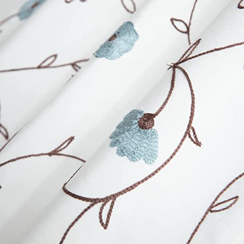 Image of VOGOL Floral Door Curtains, Elegant Flowers Embroidered Light Filtering Drapes for French Door Glass Windows, Rod Pocket, 1 Panel 25 x 72 Inches, Blue in Off-White