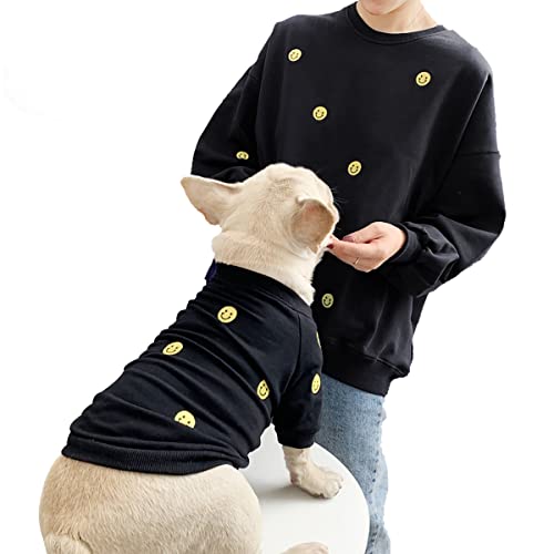 Kaiyatxly ペット服 犬服 Tシャツ パーカー 親子服 ドッグウェア ペットとお揃い 飼い主男女兼用 厚手 裏起毛 暖かい 防寒 可愛い 笑顔柄 犬ウェア 洋服 猫服 小中大型犬 ペアルック アウター 長袖 秋冬モデル お揃いパーカー(ペット用 3