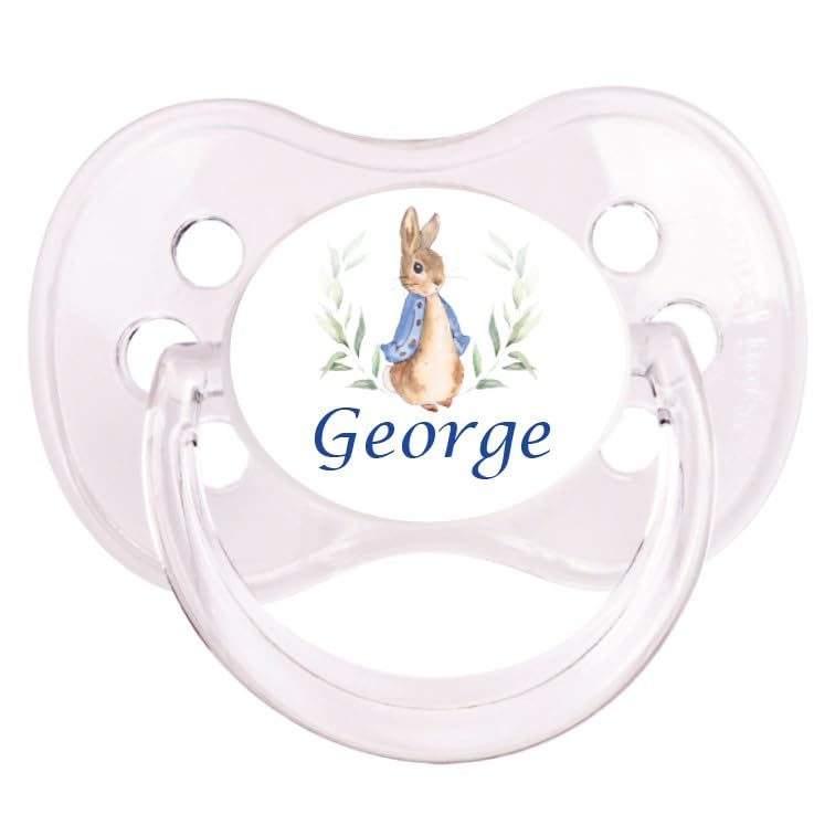 Personalised Dummy Pacifier Soother, All Teats, Sizes & Colours, Blue Rabbit