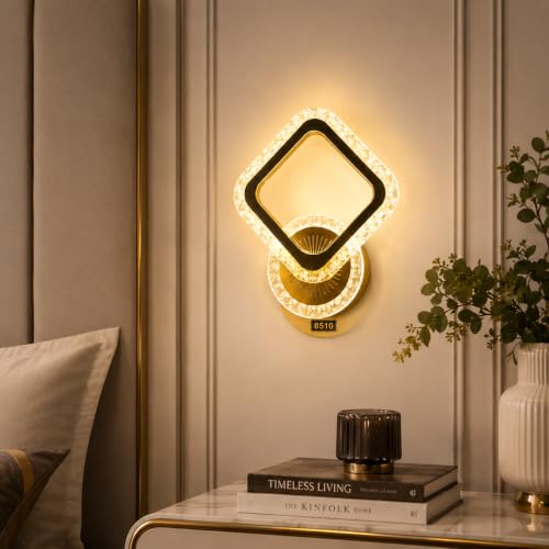 Image of Luxury Crystal LED Wall Light for Bedroom, Living Room & Hallway | Modern Diamond Design Decorative Wall Lamp | Warm White LED Wall Sconce | Premium Metal & Crystal Indoor Lighting