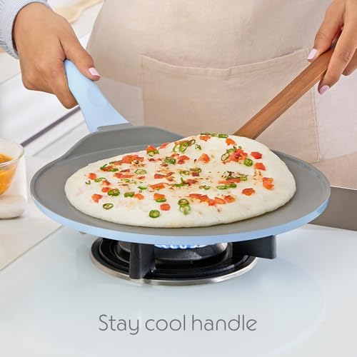 Image of Borosil Ceramic Vajra 28 cm Flat Dosa Tawa | Gas Stove & Induction Compatible, Dishwasher Safe | PFOA and PFAS Free Tava | 1 Year Warranty, Sky Blue