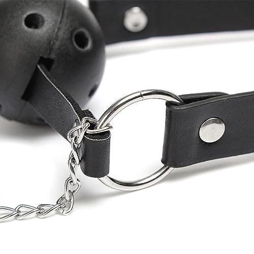 Image of DFsucces Leather Restraints Ball Mouth Plug Silicone Bondage Ball Gag Hollowed-Breathable Silicone Sex Gag Muzzles Adjustable Strap Bondage Harness Restraints( (Black-J1)
