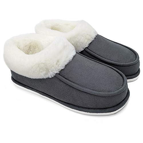 ofoot Womens Winter Warm Faux Suede Plush Moccasins Slippers Indoor Slip On Shoes with Soft Comfortable Fluffy Fur Lining