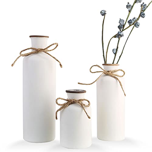 WHJY Modern Farmhouse Vase Decor Set of 3 White Vases for Decor Decorative White Vase Centerpiece Accent Ceramic Vase Set for Farmhouse Living Room Tabletop Decor