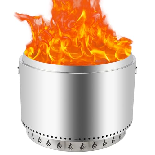 27in Smokeless Fire Pit, Outdoor Wood Burning Firepit with Removable Ash Pan & Handle, Portable Stainless Steel Stove for Camping, Backyard, Bonfire, and Picnics