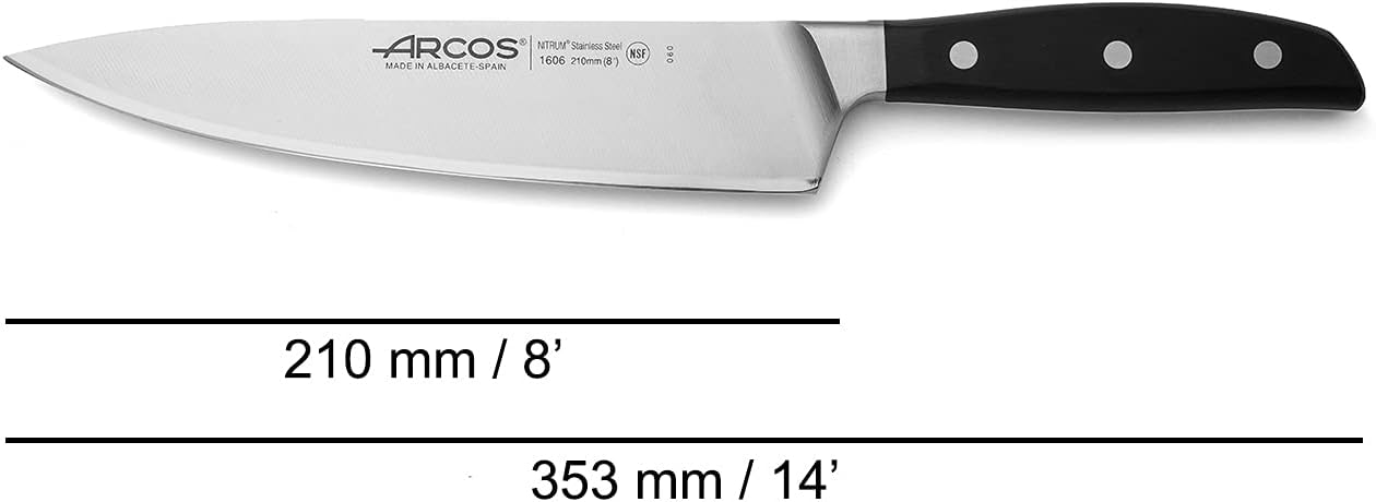 Best Cyber Monday 🔥 ARCOS Series Manhattan - Chef Knife - Blade Nitrum Forged Stainless Steel 8 - Handle Polyoxymethilene (POM) Black Color (Silk Blade),160600