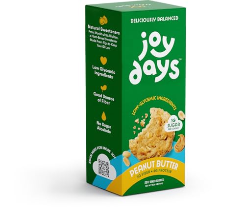 Joydays Peanut Butter Cookies - 63% Less Sugar, Good Source of Fiber, Protein, Dietitian & Chef Crafted, Low Glycemic Friendly, Soft-Baked Sweet Snack, 3.88oz