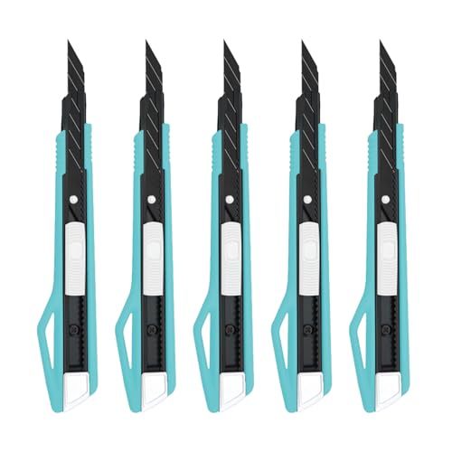 Image of MANUFORE 5pcs 9mm Snap-off Knives with 30-Degree Precision Blade | Blue, Safety Auto-lock, 30-Degree Sharp Blade, Lightweight Portable, Retractable Film Cutting Knife for Paper, tint, decals