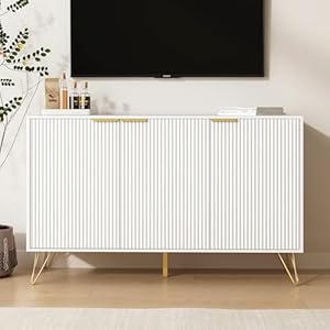 472 large sideboard buffet cabinet with storage storage cabinet with 3 fluted doors modern accent cabinet with adjustable shelves for living room kitchen entryway white  urban country home decor