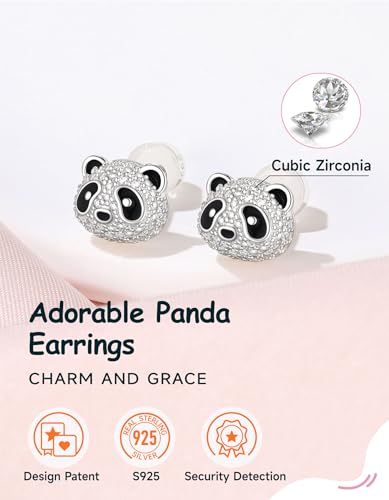 Panda Earrings Gifts, 925 Sterling Silver Cubic Zirconia Stud Earrings Hypoallergenic Cute Jewelry Valentine's Day Gifts for Granddaughter Daughter Sister2