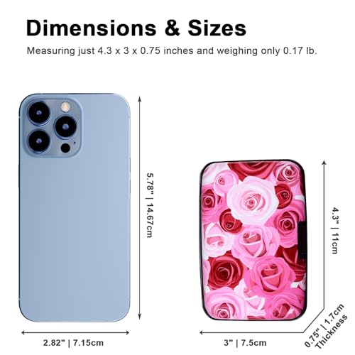 Image of Credit Card Holder, Metal Card Wallet RFID Blocking Mini Slim Aluminum Business Hard Card Case for Women Men (Roses)
