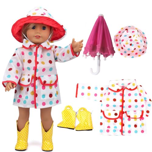 vamei Puppenkleidung Puppen Zubehör mit Regenmantel Regenschirm Regenstiefel für 35-46cm Babypuppe Bekleidungsset für 18 Zoll Puppen Weihnachten Geschenk