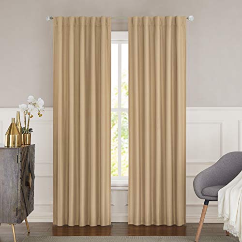 WEST LAKE Blackout Curtain Gold Solid Silk Thermal Insulated Noise Reducing 100 Blackout Window