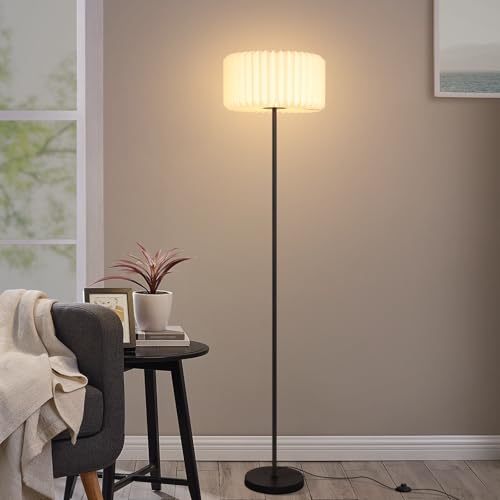 ZMH Stehlampe Vintage Stehleuchte Wohnzimmer - Standleuchte Lampenschirm Papier Weiß Standlampe Wohnzimmerlampe G9 Fassung mit Fußschalter Eckstehlampe für Schlafzimmer Esszimmer (Ohne Lichtquelle