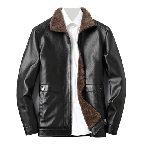 Akklian Brown Bomber Shearling Sheepskin Leather Flight Jacket Hippie Fashion Thermal Coat Outerwear Zip Up Business Coat