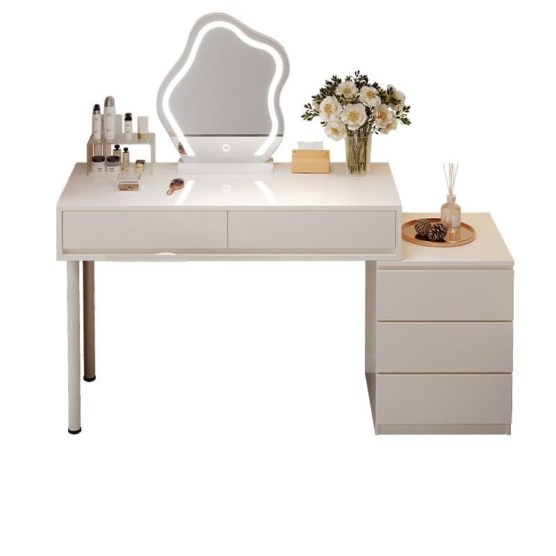 ALISSA Modern Vanity Table with LED Mirror Minimalist Makeup Desk with Multiple Smart Drawers & Storage Shelves for Elegant Bedroom or Dressing Room Aesthetic Décor (5 Drawers / 120cm)