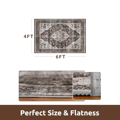 AMOAMI-4X6 Area Rugs for Living Room -Soft Vintage Bedroom Rugs-Non Slip Washable Rug-Throw for Living Room Bedroom Bedside Dining Room Office Brick/Brown