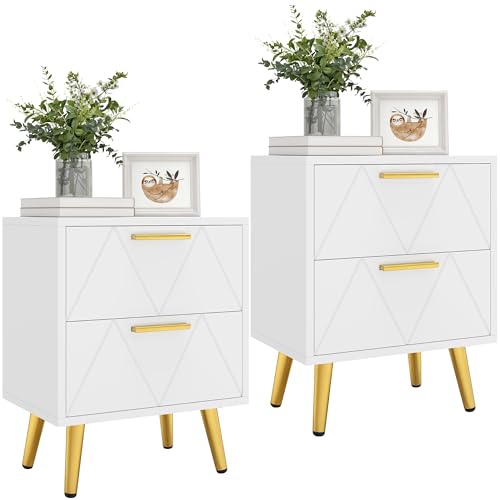 YITAHOME 2er-Set Nachttische mit 2 Schubladen, Moderner Nachttisch mit goldenen Metallbeinen und Griffen, Beistelltisch mit Stauraum für Wohnzimmer,...
