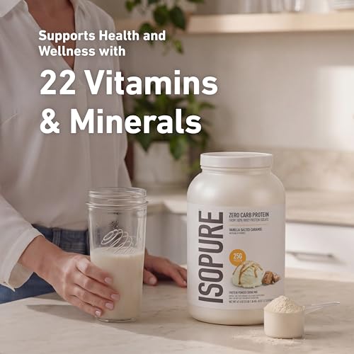 Image of Isopure Zero Carb 100% Pure Whey Isolate Protein Powder, Gluten Free, With Vitamins, Vanilla Salted Caramel, 25g Protein Per Serving, 3 Lbs, 42 Servings (Packaging May Vary)
