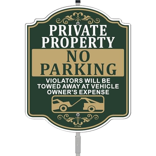 Private Property No Parking Violators Will Be Towed Away at Vehicle Owners Expense Sign 12 x 10 With 35 Long Metal Stakes With Stand Aluminum Outdoor Use Yard Business