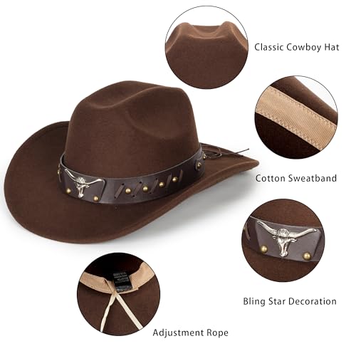 Image of Women-Classic-Western-Cowboy-Shapeable-Hat - Men-Roll-Up-Wide-Brim-Felt-Fedora-Hats-Cowgirl-Hat with Belt Buckle(M-L)