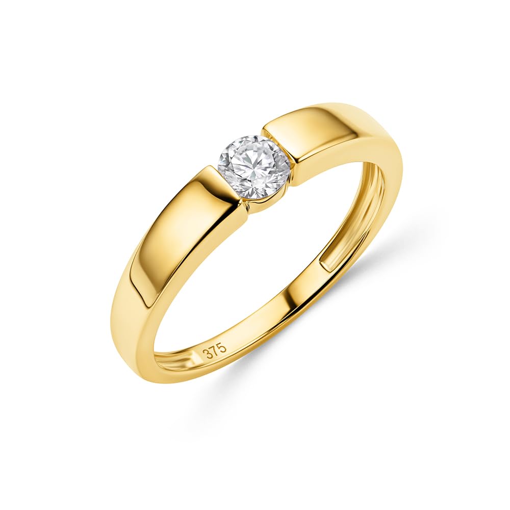MIORE Schmuck Damen, Verlobungsring Damen, Ring Gold 375 9kt mit Diamant 0.25 Ct in Spannungsfassung, Echt Gold Damenring, Goldring, Ring Damen, Damenschmuck Handgemacht
