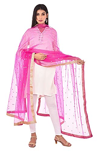 themilestocks TMS Womans Embellished Net Dupatta Scarf Shawl Wrap Soft Indian Bridal Wedding (Magenta) 87 Inches X 44 Inches || 220 cm X 112cm
