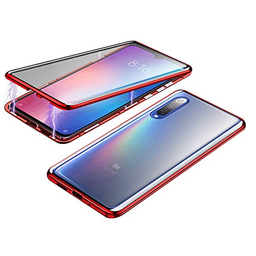 BiubiuCase Metal Magnetic Case for Xiaomi Mi 9, Aluminum Alloy Frame Tempered Glass Phone Case for Xiaomi Mi 9 SE/Xiaomi Mi 9 Lite (Red, Xiaomi Mi 9 SE)