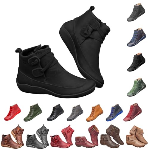 Générique Bottines Femme Pieds Larges Bottine Femme Cuir Orthopédique Chaussures Bottines Confortable Antidérapant Chaussures Cuir Souple Vintage Flat...
