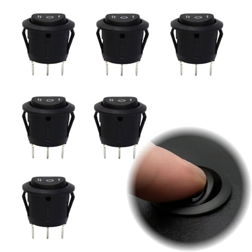 Lot de 6 interrupteurs à bascule ronds à 3 positions intégrés 12 V 3 broches pour voiture, bateau, appareils ménagers (noir)