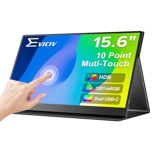 EVICIV 15.6 Portable Monitor Touchscreen 10-Point Touch 125% sRGB 350Nits 1500:1 FHD 1080P Travel Second Screen w/VESA USB-C Mini HDMI Eye Care External Screen for Laptop/Phone/PC/Game Consoles