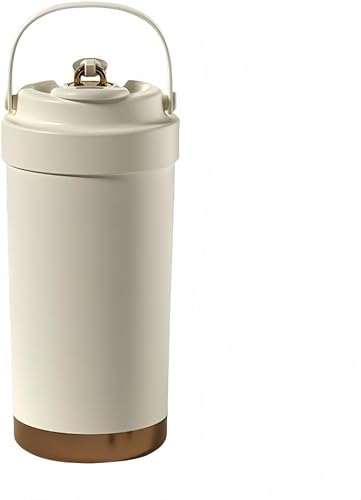 タンブラー セラミック ストロー付きマグボトル 真空断熱 マグカップ 保温・保冷 水筒 蓋付き 500ml/750ml 大容量 コーヒー/豆乳/牛乳対応 持ち運び 漏れない お手入れ簡単 オフィス アウトドア キャンプ (ベージュ,500ML)