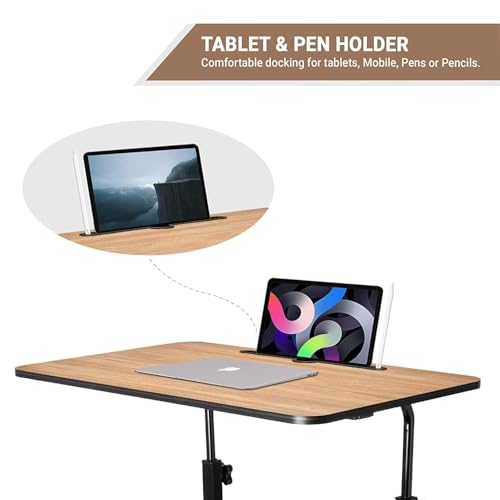 Image of Multi-Purpose Sofa Side Height-Adjustable Laptop Table with Docking for Tablet, Study Table, Portable, Ideal for Work from Home, DIY Table, Easy to Assemble (DH-Wooden Black)