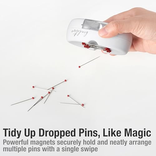 Image of Beaditive Magnetic Pin Cushion with Drawer - Strong Magnet Pin Holder Cushions for Sewing - 50 Glass Head Quilting Pins Included - Chic Pincushion Caddy for Sewing Pins, Paper Clips, Screws - White