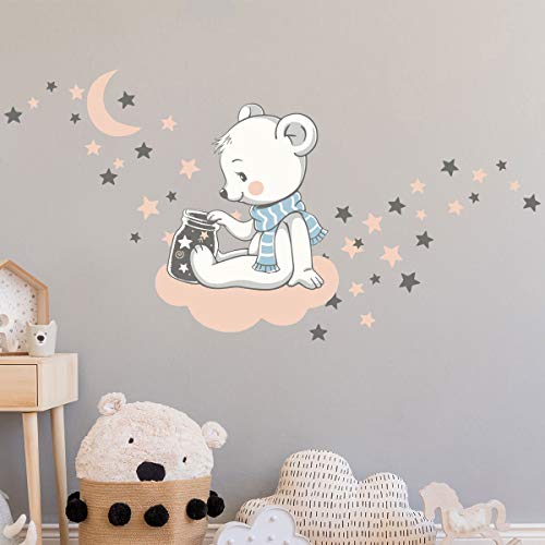 Children's Wall Stickers, Baby Room Decoration, Children's Wall Stickers, Bear on Cloud + 110 Stars, Boy's Wall Sticker - Image 2