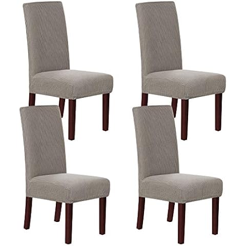 H.Versailtex 4 Pack Taupe Stretch Spandex Dining Room Chair Covers Removable Washable Chair Seat Slipcovers Protector Cover