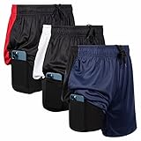 Ultra Performance Paquete de 3 pantalones cortos deportivos 2 en 1 para correr para hombre, entrepierna de 7 pulgadas, pantalones cortos de compresión para hombre, Negro/Rojo, Negro/Azul Marino/Blanco