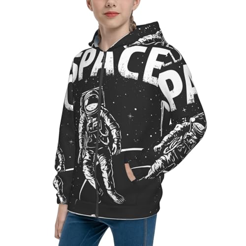 Astronaut at Spacewalk Kids Pullover Hoodies Boys Zip Up Sweatshirts Girls Athletic Clothes with Pocket