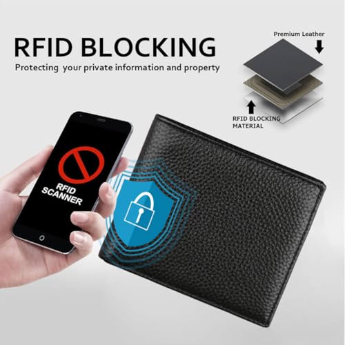 Men's Genuine Leather RFID Blocking Wallet - Anti-Theft & Anti-Magnetic, Large Capacity with Credit Card Slots, Coin Pocket Zippered Change Pouch for Daily Use4