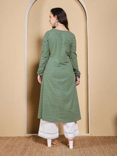 Image of FIORRA Women's Turquoise Floral Printed Anarkali Kurta
