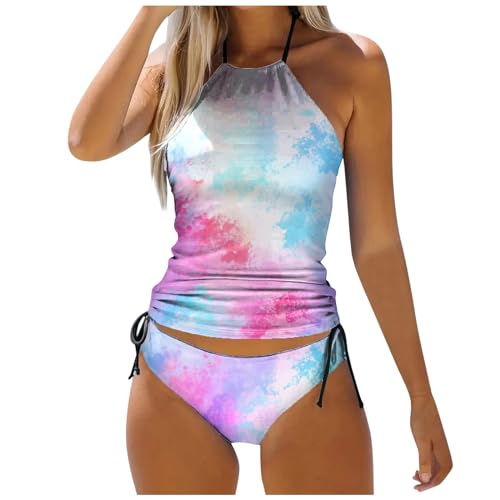 Tankini Mujeres Mujeres Tankini Traje De Baño Mujeres Traje De Baño De Dos Piezas Leopard Pantalones Cortos Faldón Alta Bragas Armadura Impreso Camiseta Camiseta Integrada Retro, C-rosa, M