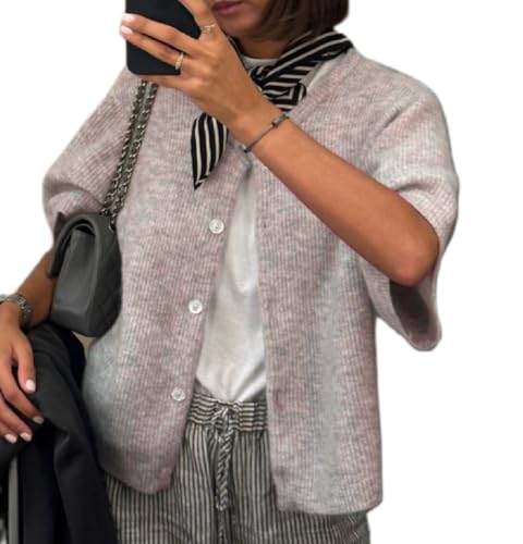 Image of Women Knitted Crop Cardigan Blouse Short Sleeve Button Down Sweater Shirt Y2k Open Front Cardigan Top Streetwear
