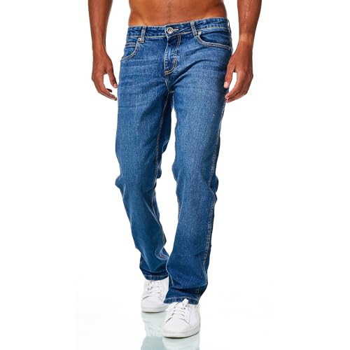 JEEL Herren-Jeans - Relax-Fit Straight-Cut - Jeans-Hose Basic Washed 01-Navy 38W / 32L